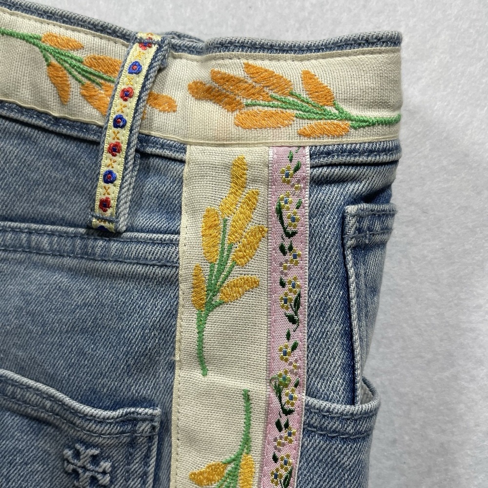 Tory Burch Women's Size 27 Floral Trim Button Fly Straight Leg Jeans Blue - Picture 11 of 12